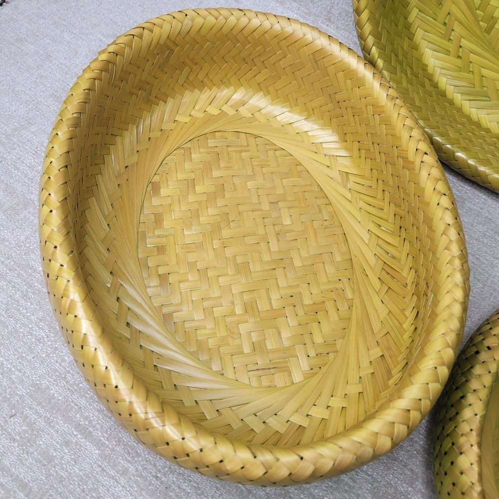 3 Crate & Barrel Bambu Bamboo Nesting Bowls Woven 11 1/2" x 14" Large Basket - Picture 8 of 12
